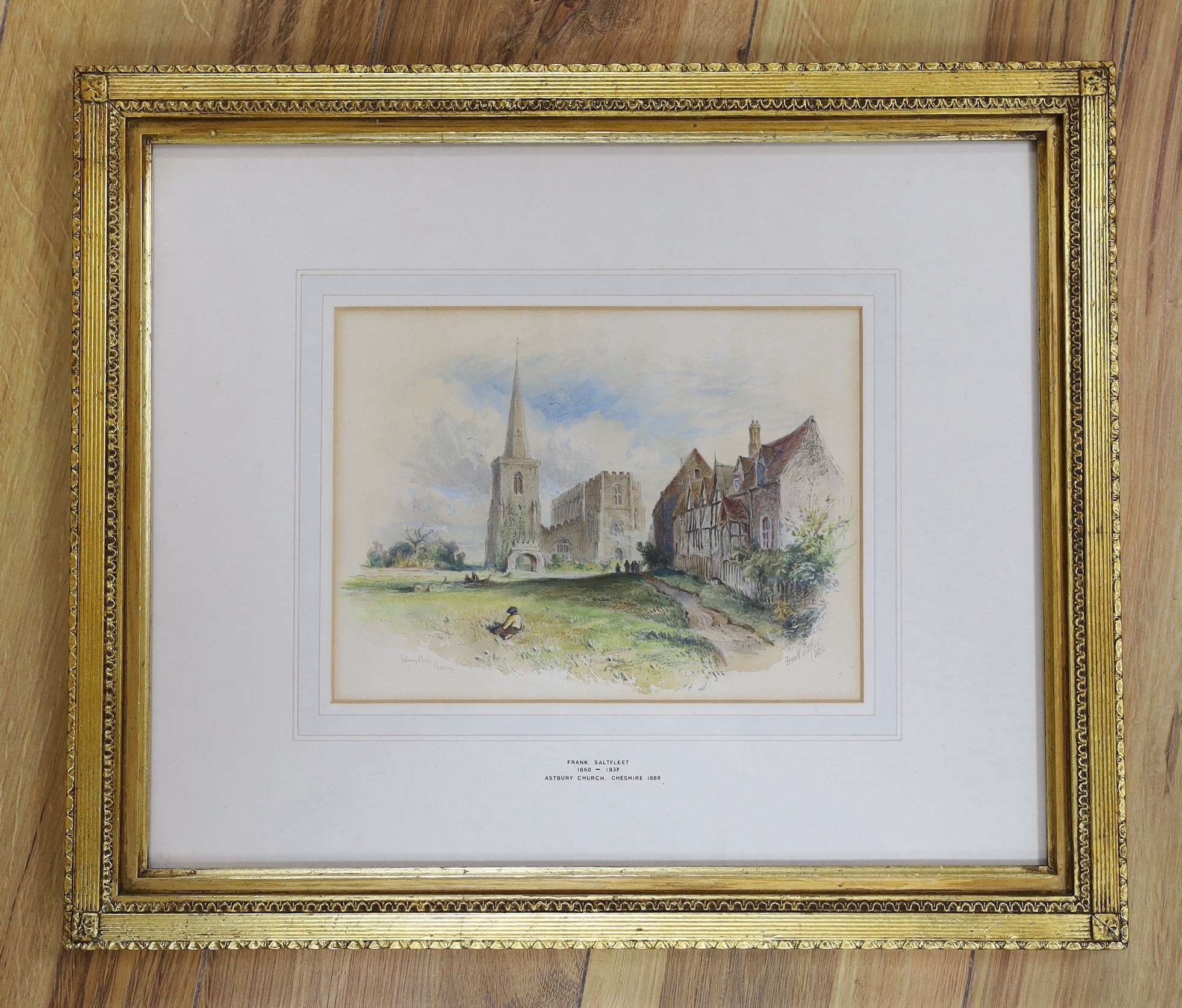 Frank Saltfleet (1860-1937), watercolour, 'Astbury Church, Cheshire' signed and dated '88, 16 x 22cm